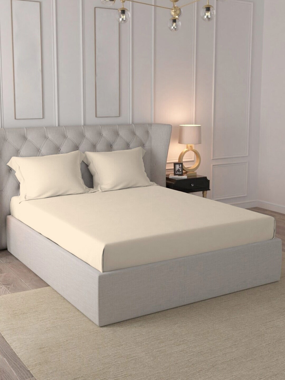 

PIZUNA LINENS Beige Cotton 400 TC Queen Bedsheet with 2 Pillow Covers