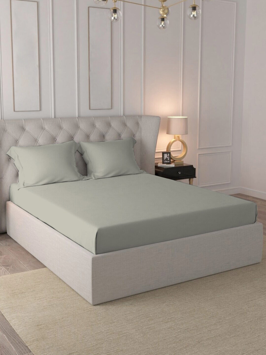 

PIZUNA LINENS Sea Green 400 TC King Bedsheet with 2 Pillow Covers