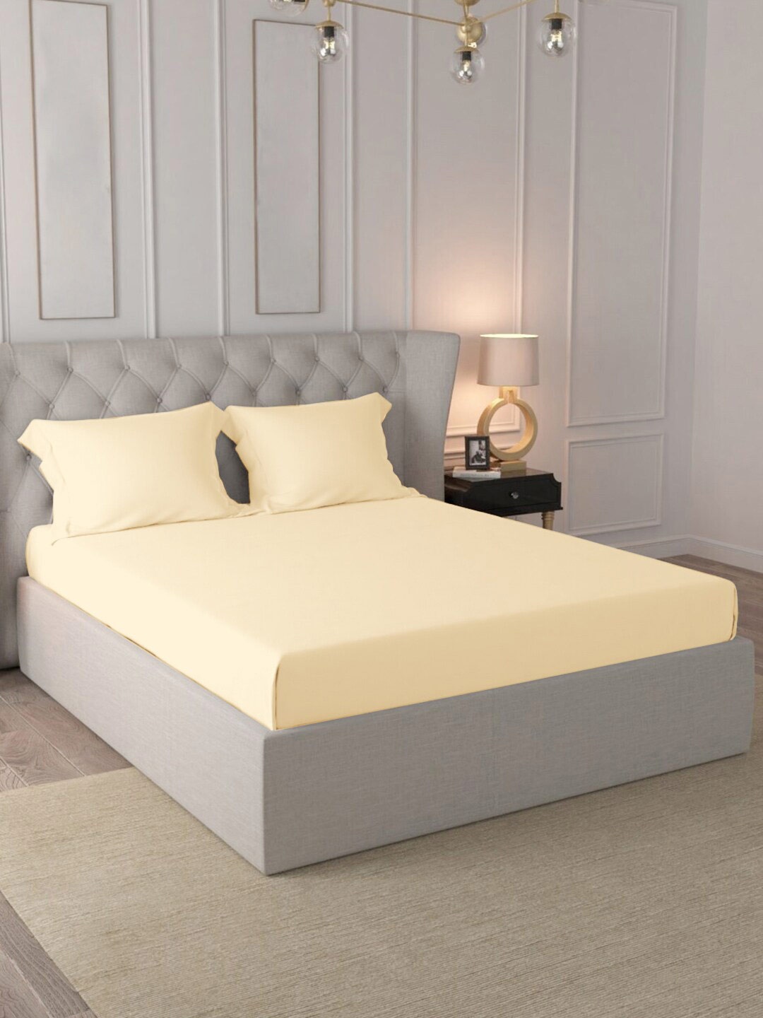 

PIZUNA LINENS Cream-Coloured 400 TC King Bedsheet with 2 Pillow Covers