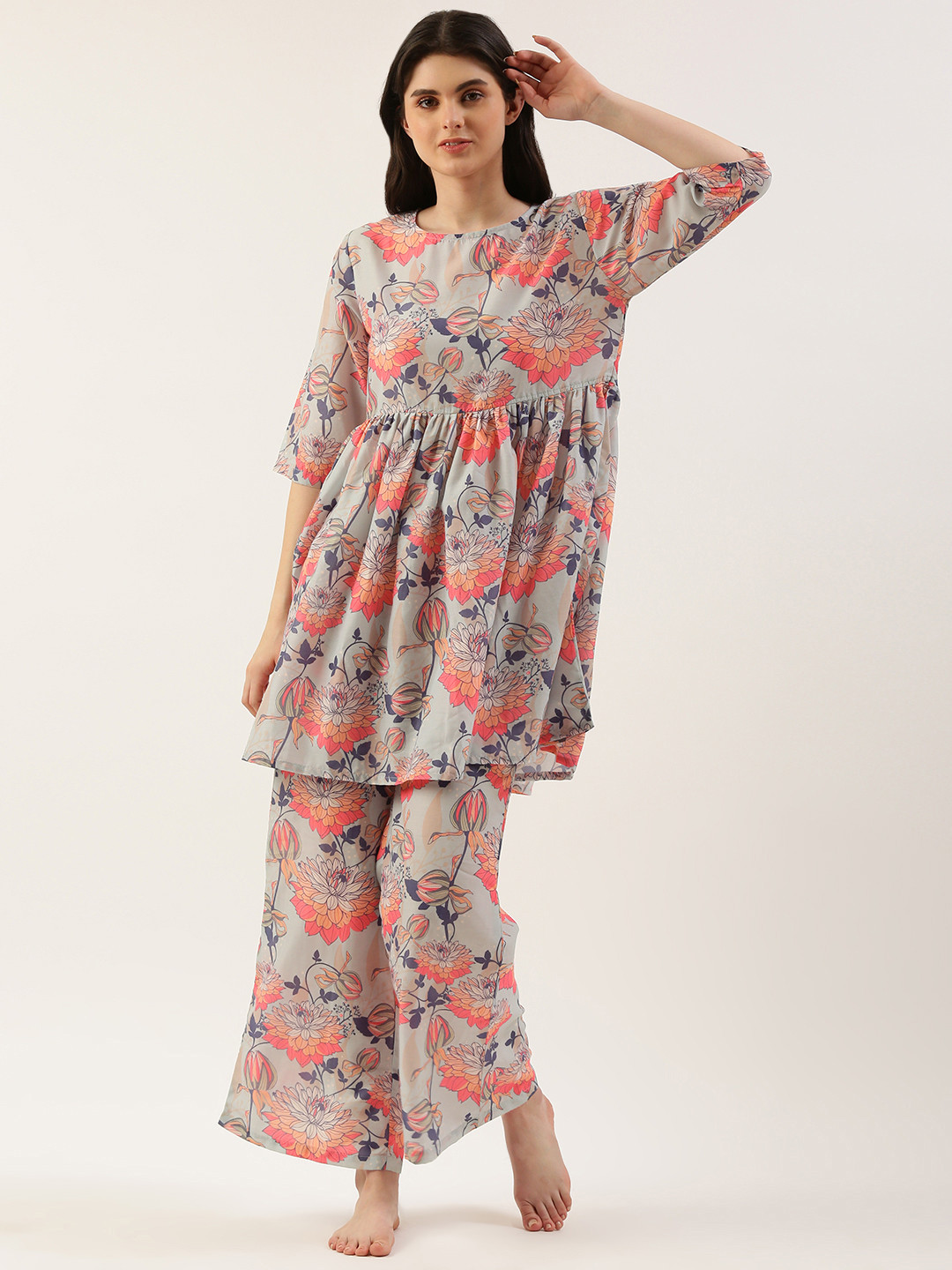 

Clt s Floral Printed Night Suit, Blue