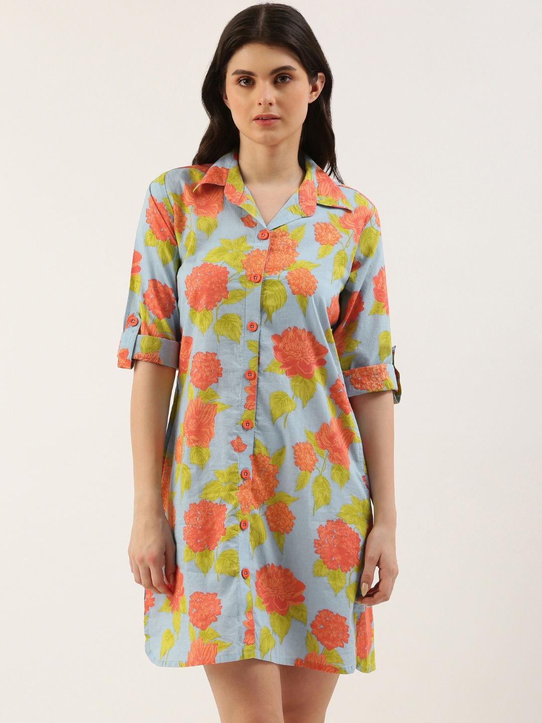 

Clt s Floral Printed Pure Cotton Nightdress, Blue