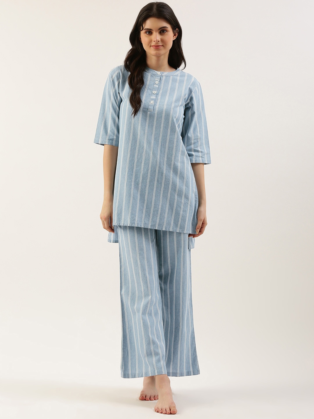 

Clt s Striped Pure Cotton Night Suit, Blue