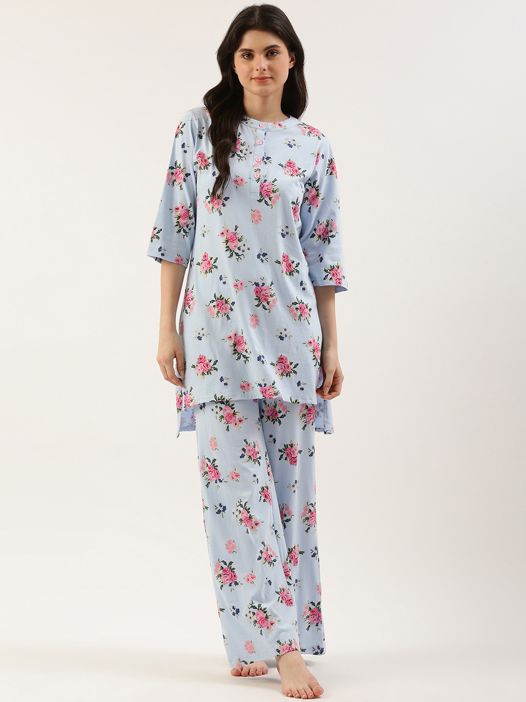 

Clt s Floral Printed Pure Cotton Night Suit, Blue