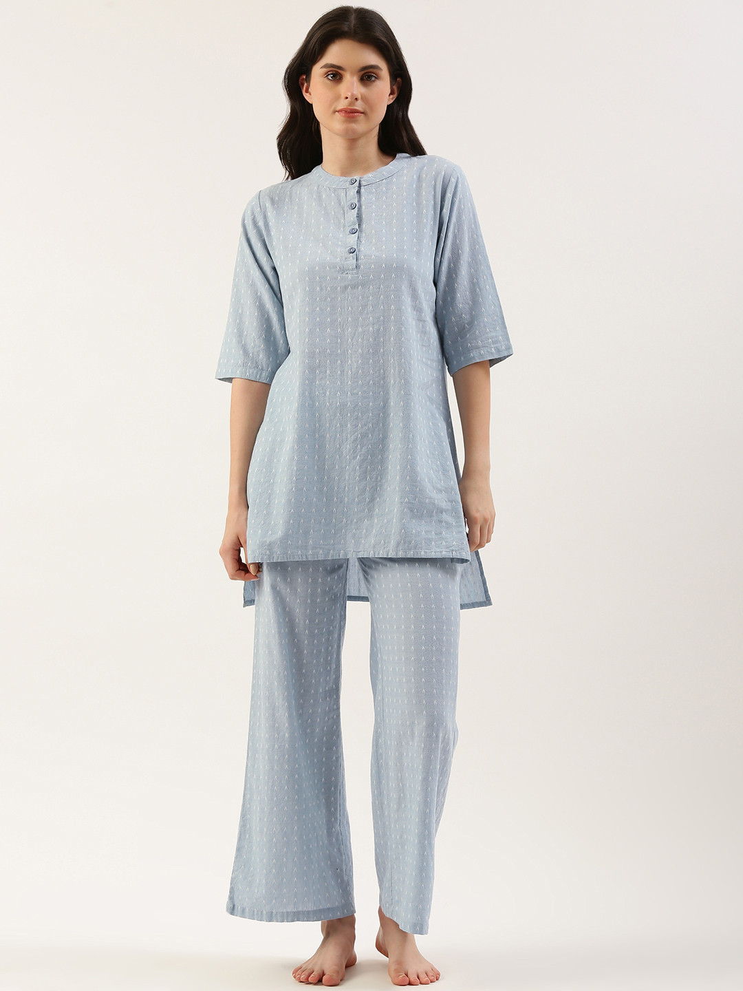 

Clt s Striped Pure Cotton Night Suit, Blue