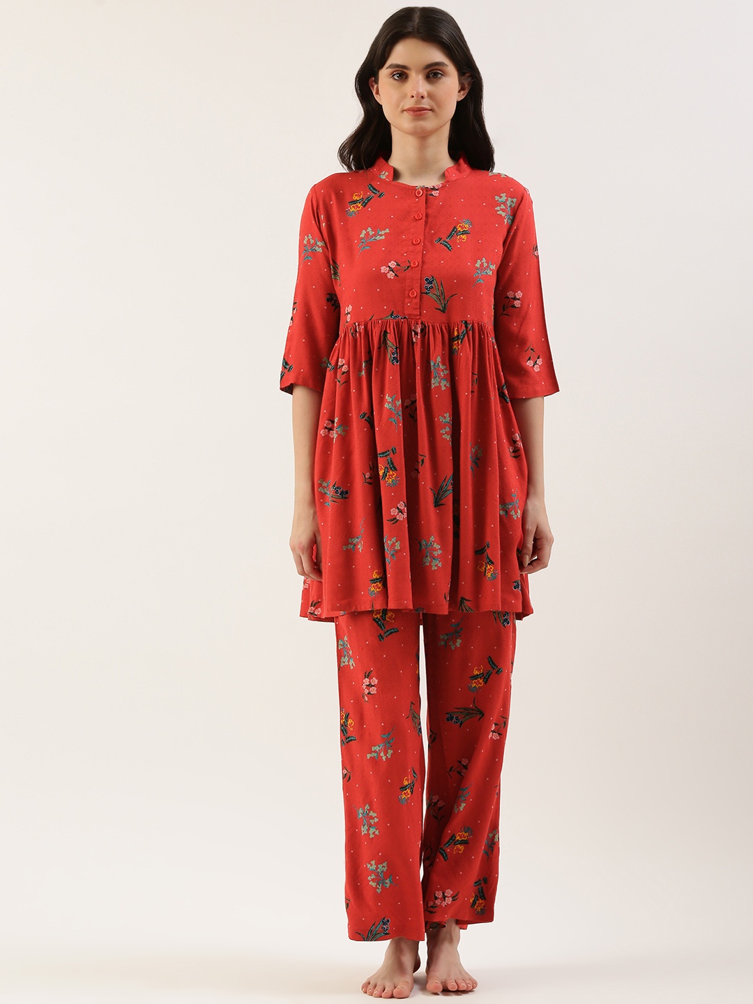 

Clt s Floral Printed Night Suit, Red