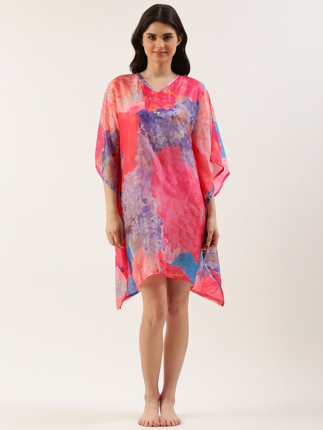 

Clt.s Floral Print Kaftan Swimwear Cover Up Dress, Purple