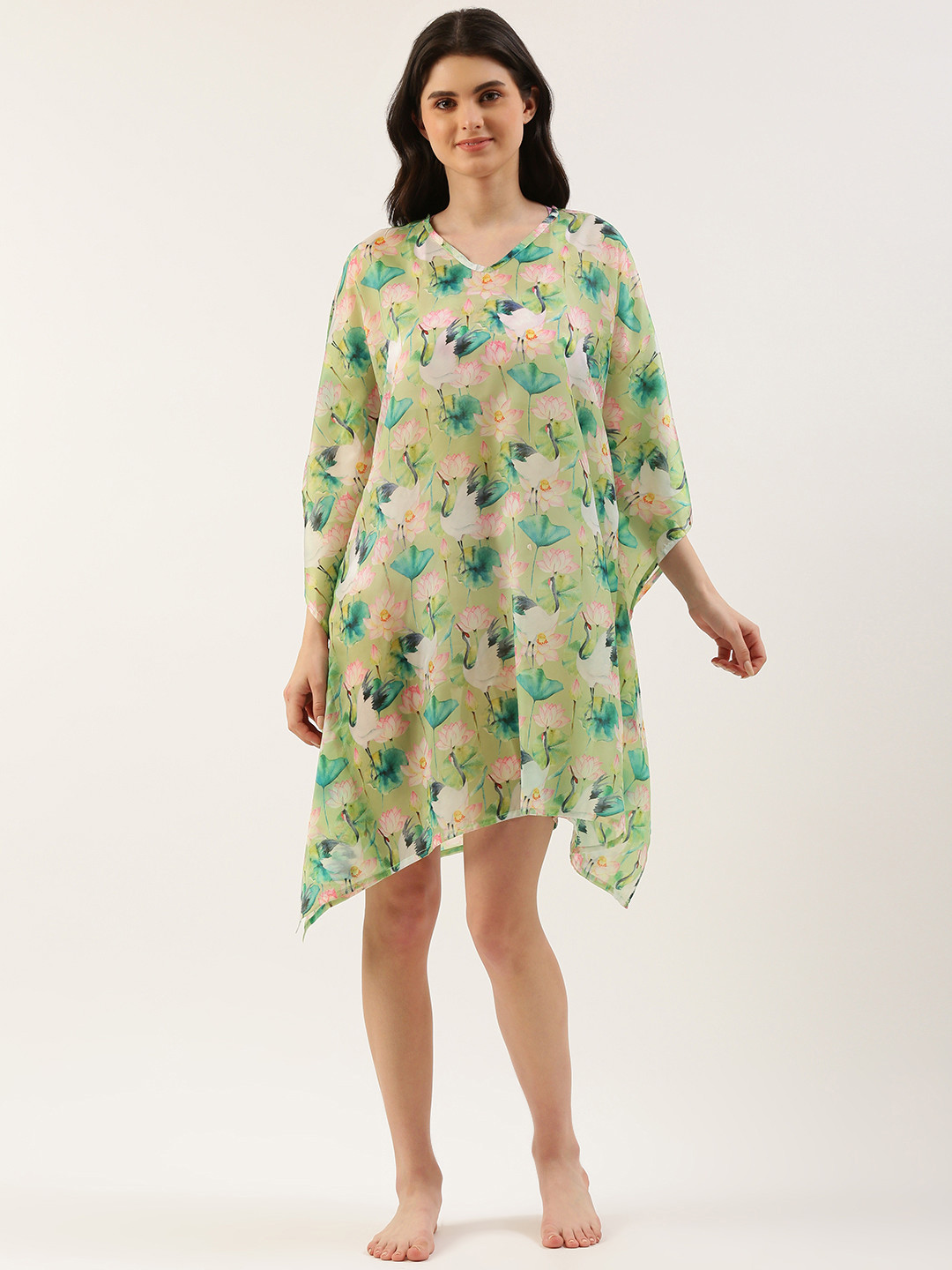 

Clt.s Floral Print Kaftan Swimwear Cover Up Dress, Green