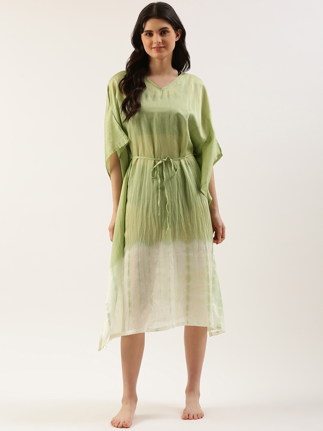 

Clt.s Tie & Dye Kaftan Midi Swimwear Cover Up Dress, Green