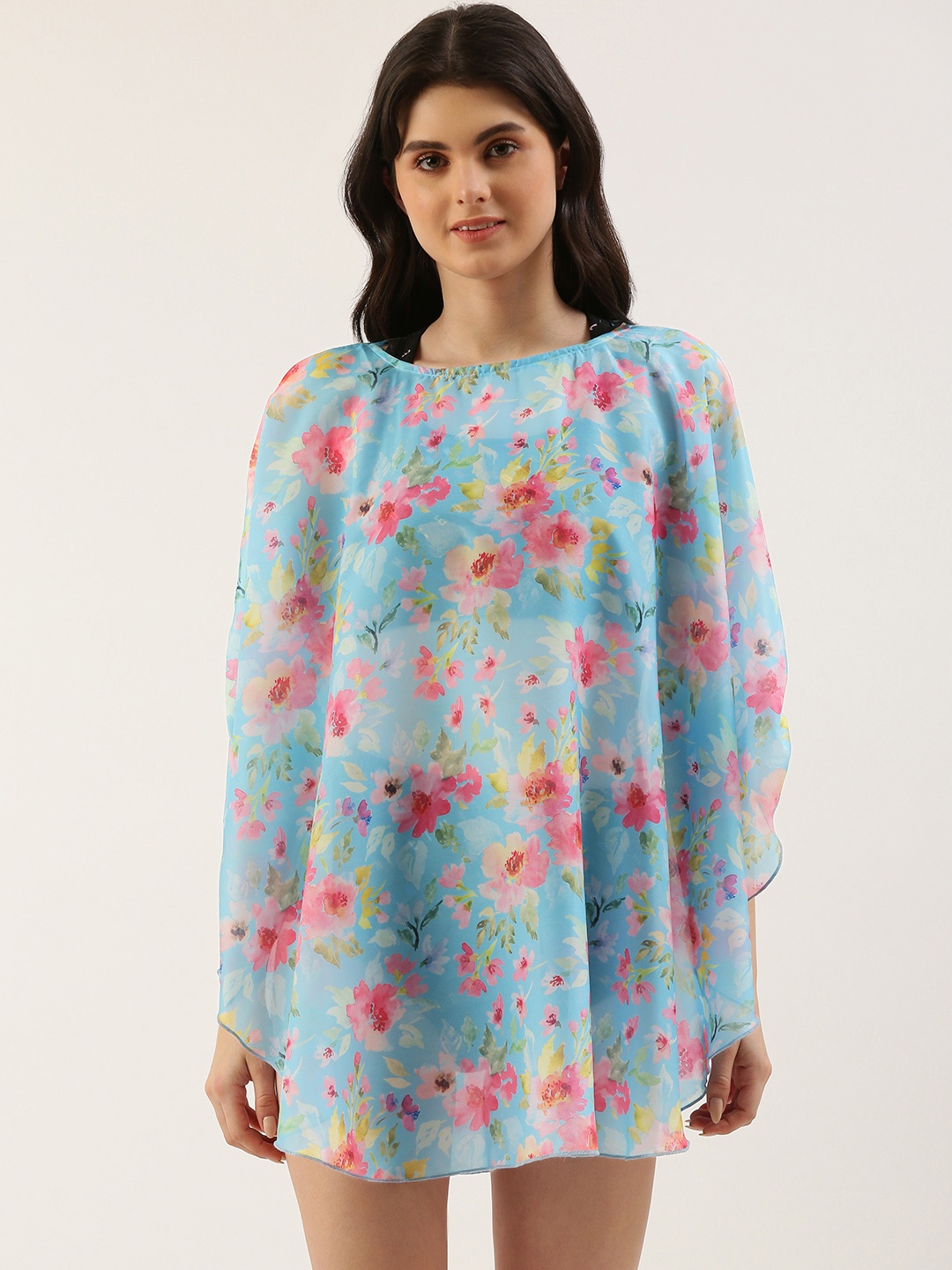 

Clt.s Floral Print Mini Swimwear Cover Up Dress, Blue