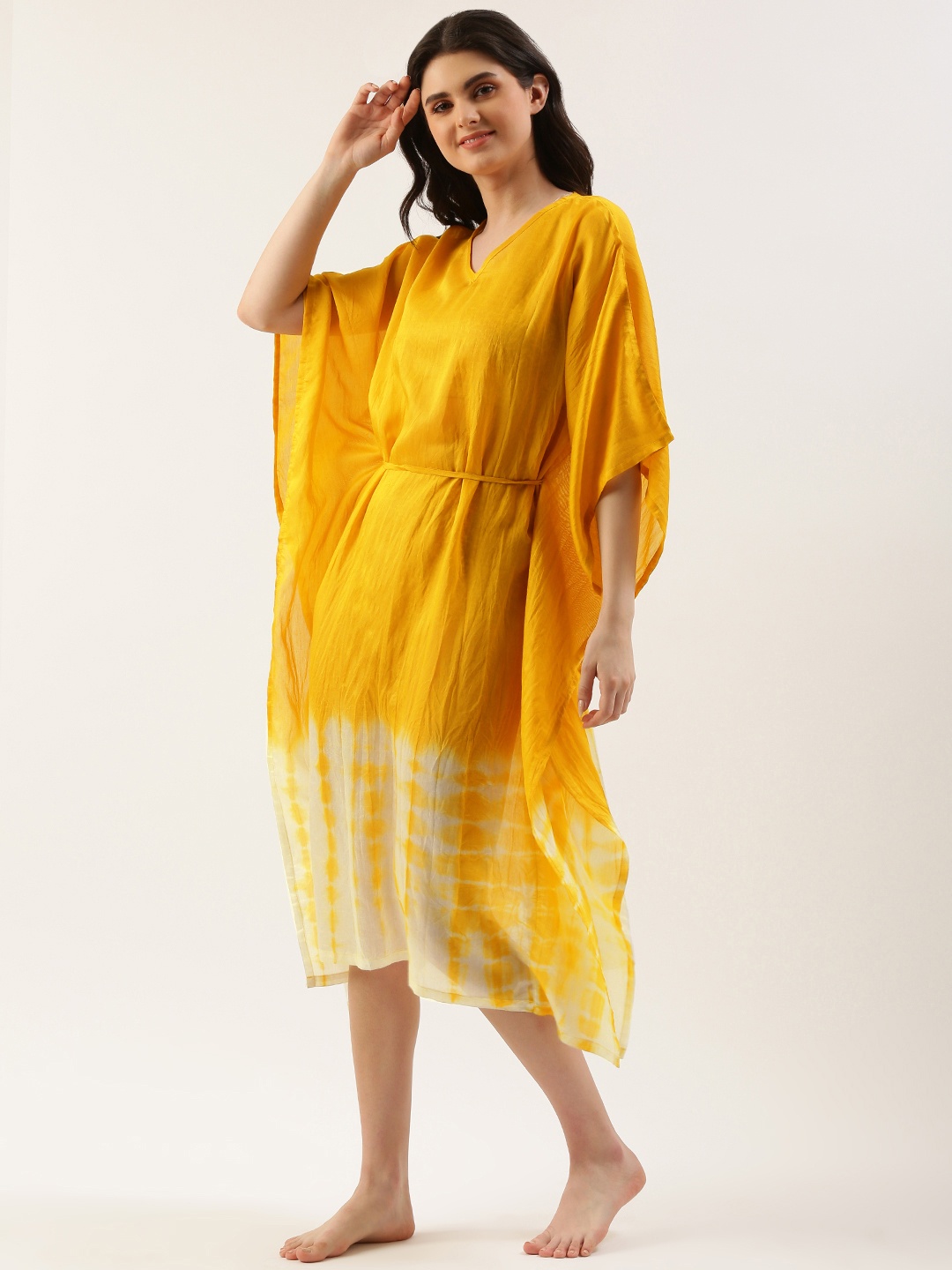 

Clt.s Tie & Dye Kaftan Midi Swimwear Cover Up Dress, Yellow