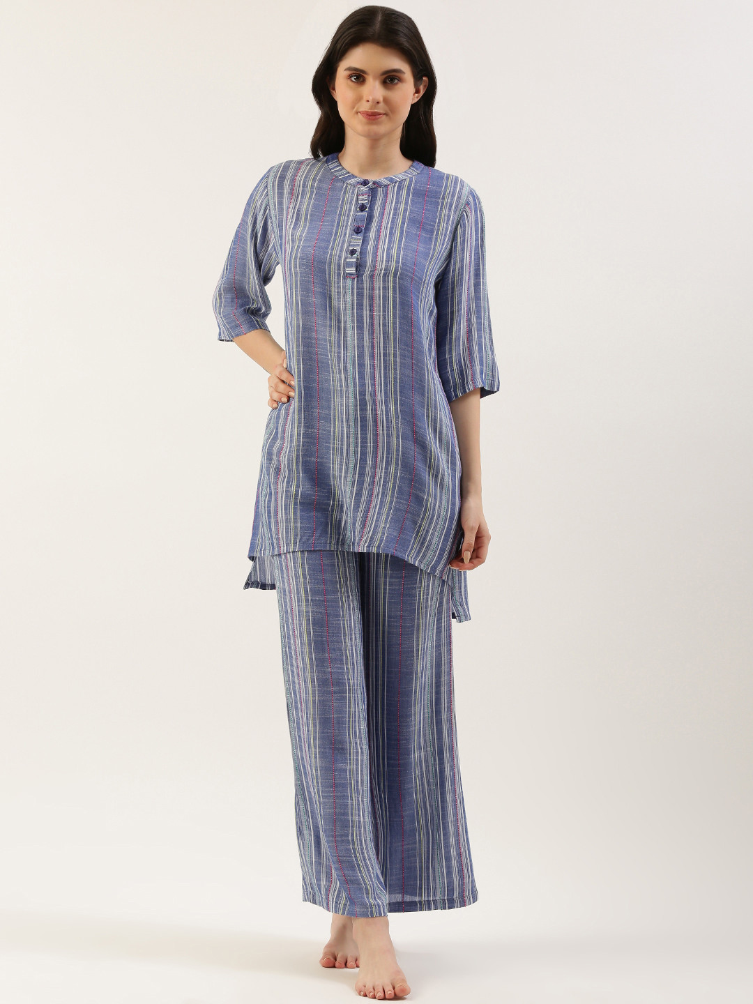 

Clt s Striped Pure Cotton Night Suit, Blue