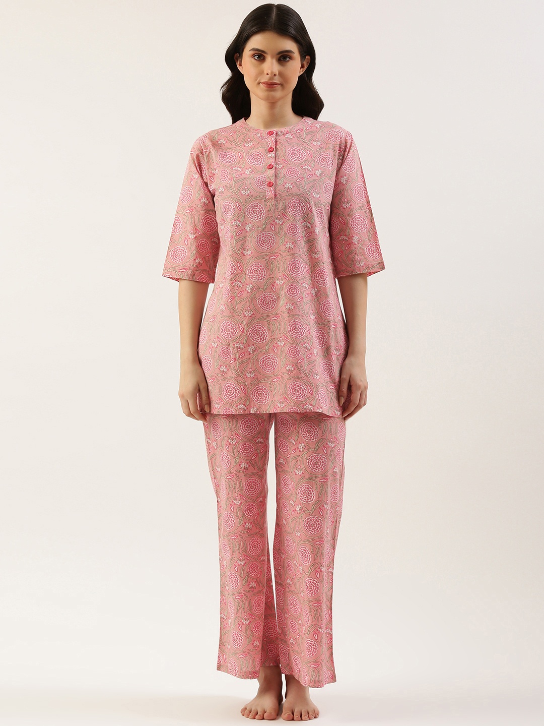 

Clt s Floral Printed Pure Cotton Night Suit, Pink
