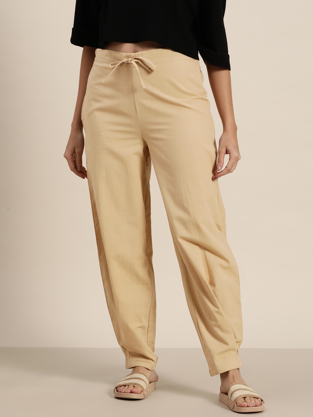 

MBeautiful Women Solid Mid-Rise Lounge Pants, Beige