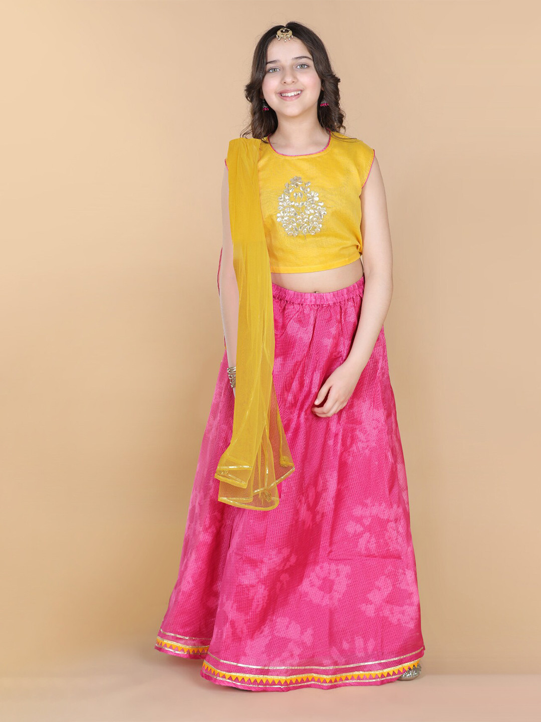 

Aj DEZInES Girls Floral Embroidered Ready to Wear Lehenga Choli With Dupatta, Yellow