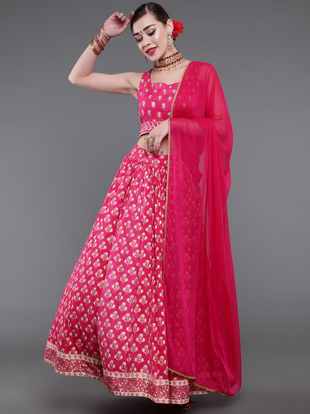 

saubhagya Printed Ready to Wear Lehenga & Blouse With Dupatta, Pink