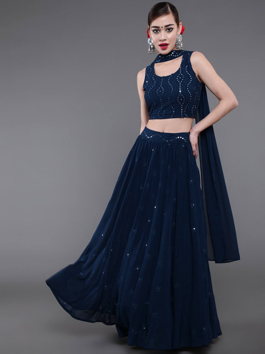

saubhagya Embroidered Sequinned Ready to Wear Lehenga & Blouse With Dupatta, Blue