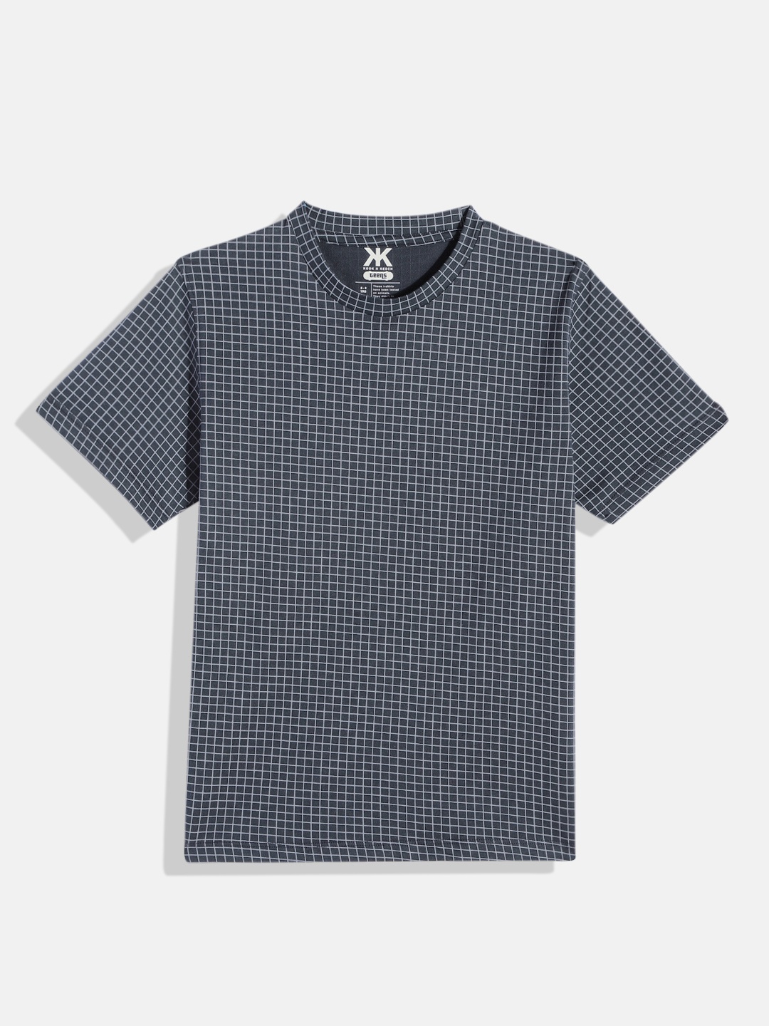 

Kook N Keech Teens Checked Pure Cotton Loose T-shirt, Navy blue