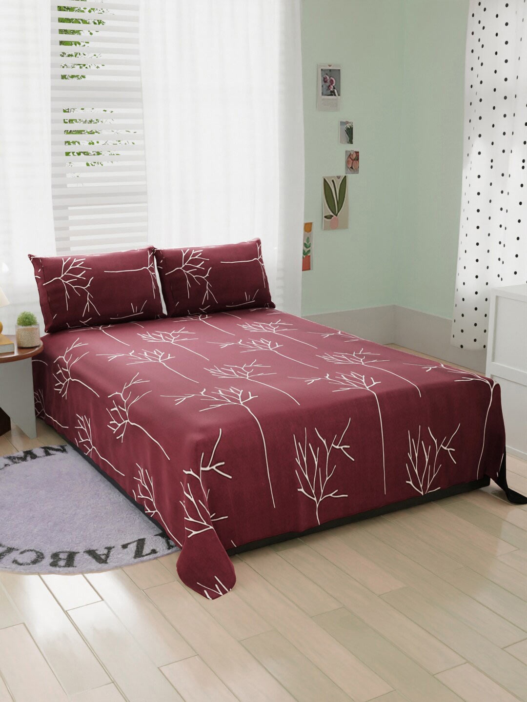 

BELVOSTUM Twilight Burgundy 240 TC Microfiber Double King Bedsheet & 2 Pillow Covers