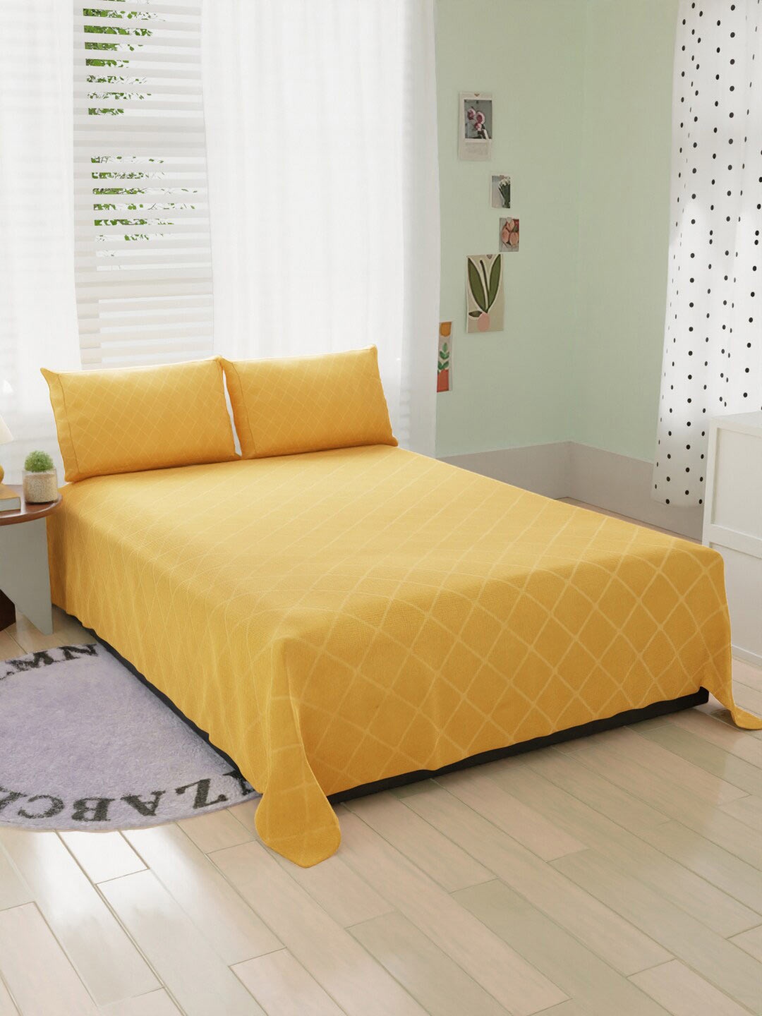 

BELVOSTUM Burfi Style Mustard 260 TC Microfiber Double King Bedsheet & 2 Pillow Covers