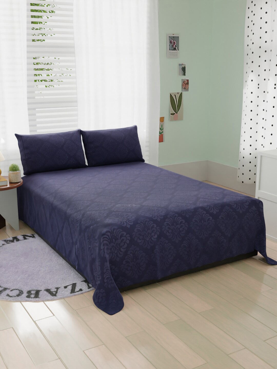 

BELVOSTUM Navy Blue Ethnic Motifs Cotton 244 TC King Bedsheet with 2 Pillow Covers