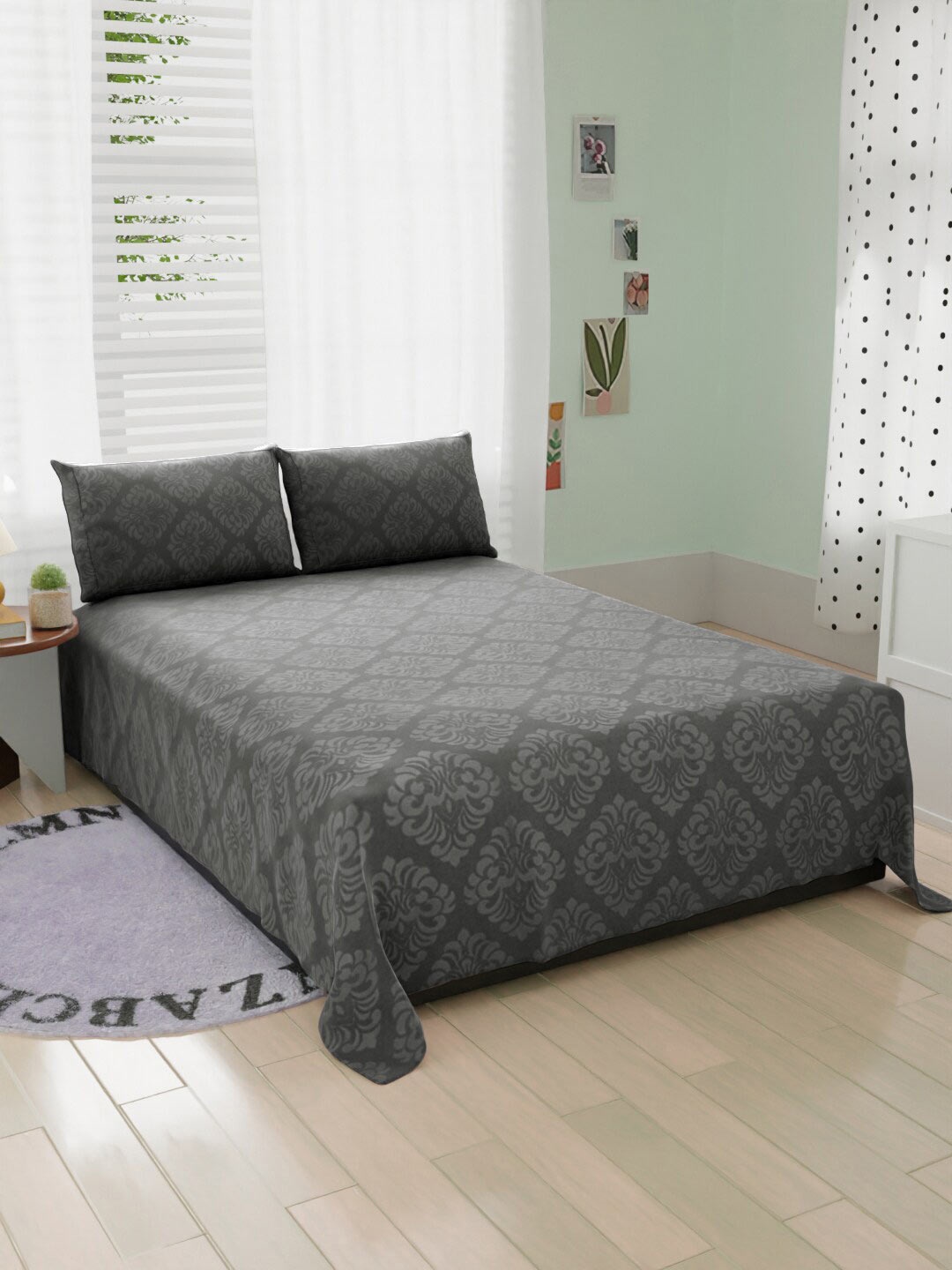 

BELVOSTUM Grey Ethnic Motifs 240 TC Microfiber Double King Bedsheet With 2 Pillow Covers