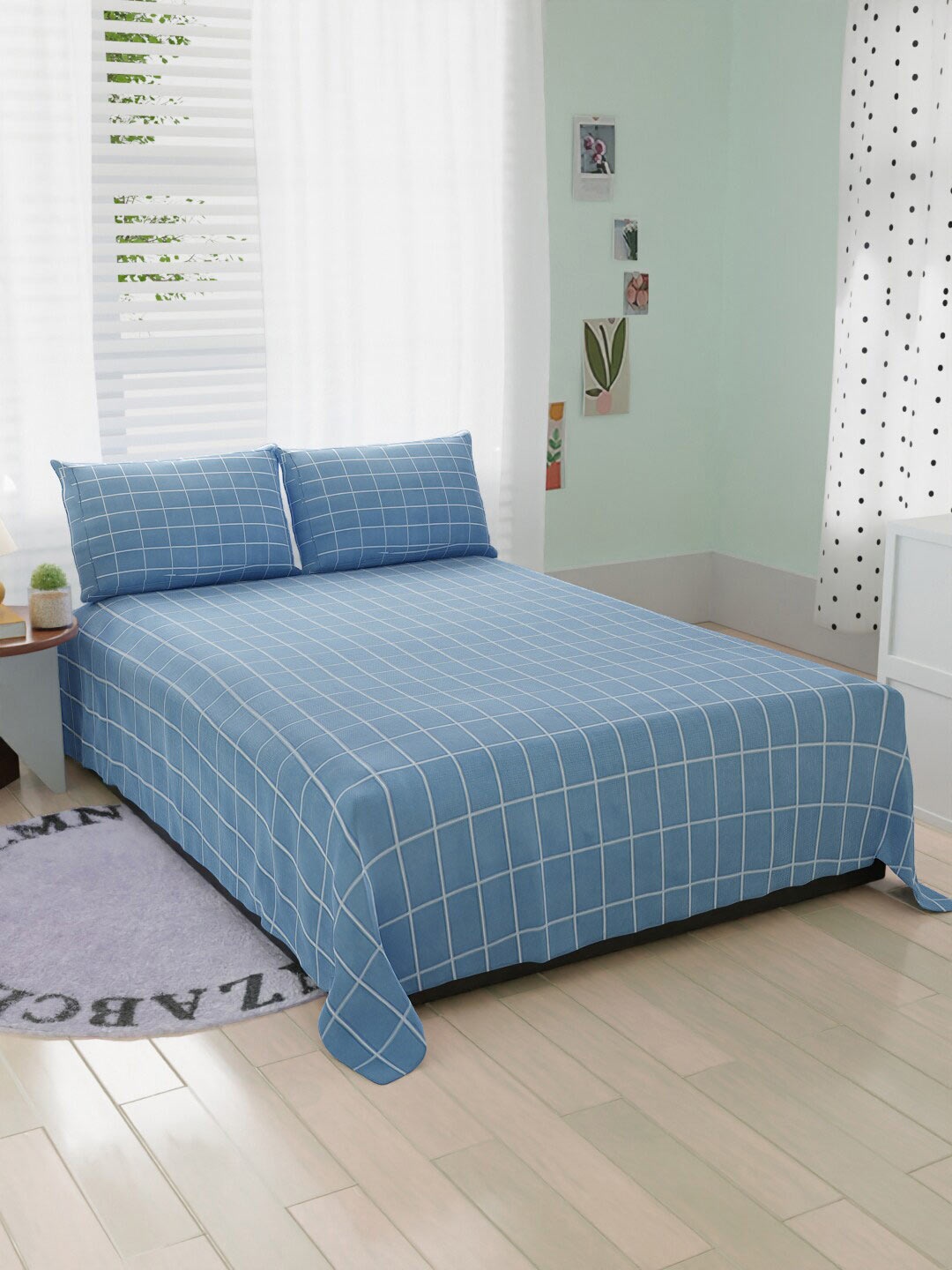 

BELVOSTUM Blue Geometric Cotton 260 TC King Bedsheet with 2 Pillow Covers