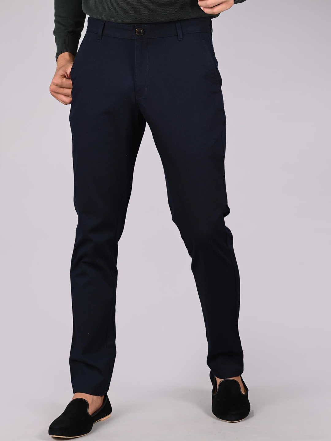 

Aristitch Men Flat-Front Mid-Rise Smart Chinos Trousers, Navy blue