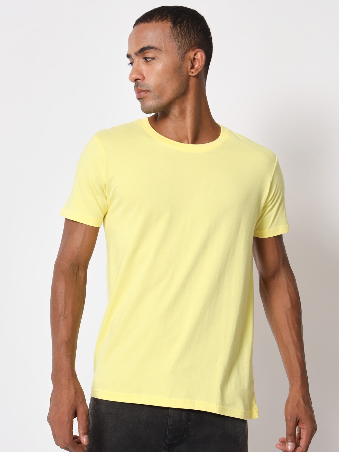 

Aristitch Round Neck Pure Cotton T-shirt, Yellow