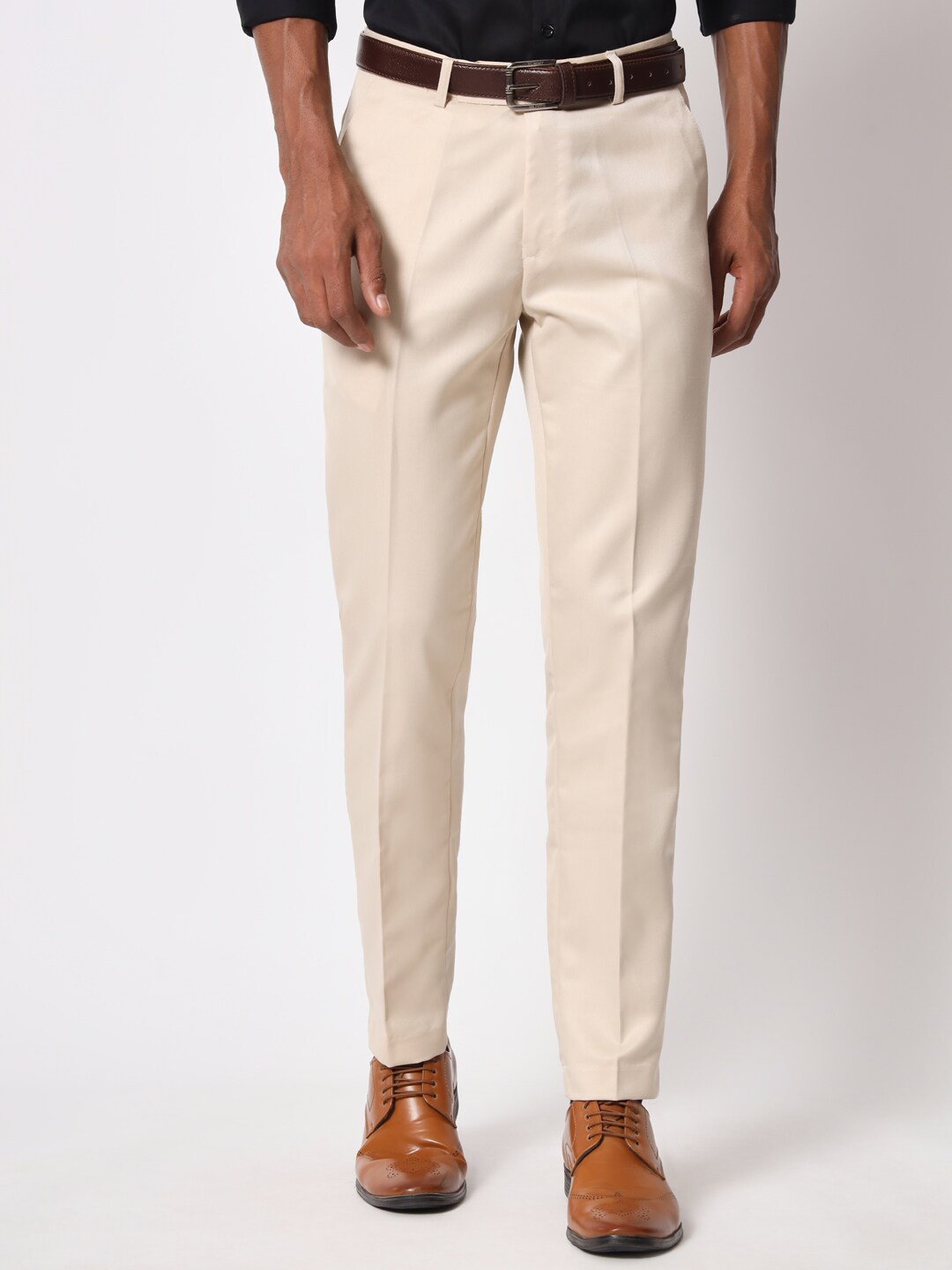 

Aristitch Men Flat-Front Mid-Rise Smart Slim Fit Formal Trousers, Cream