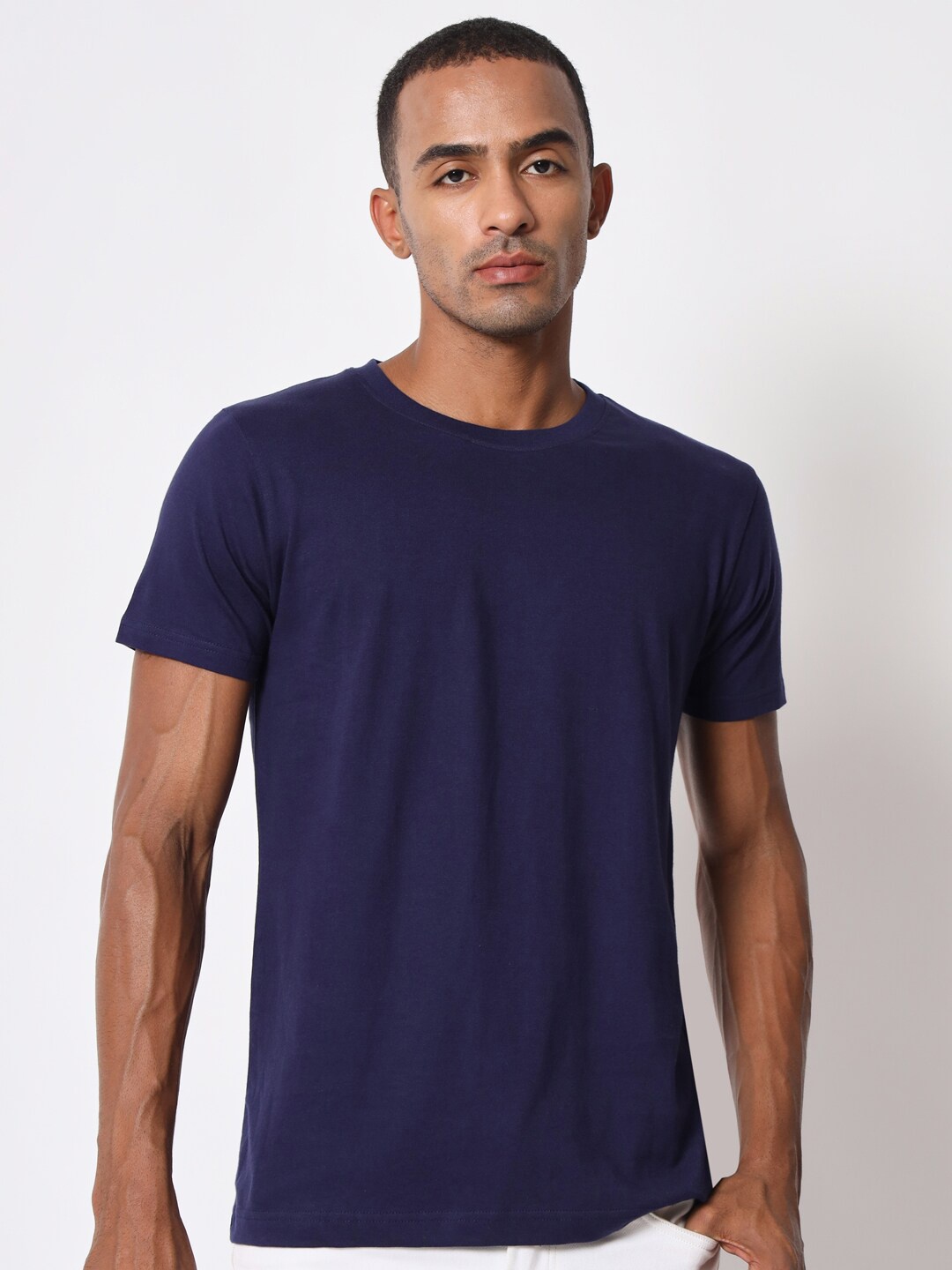 

Aristitch Round Neck Cotton Relaxed Fit T-shirt, Navy blue