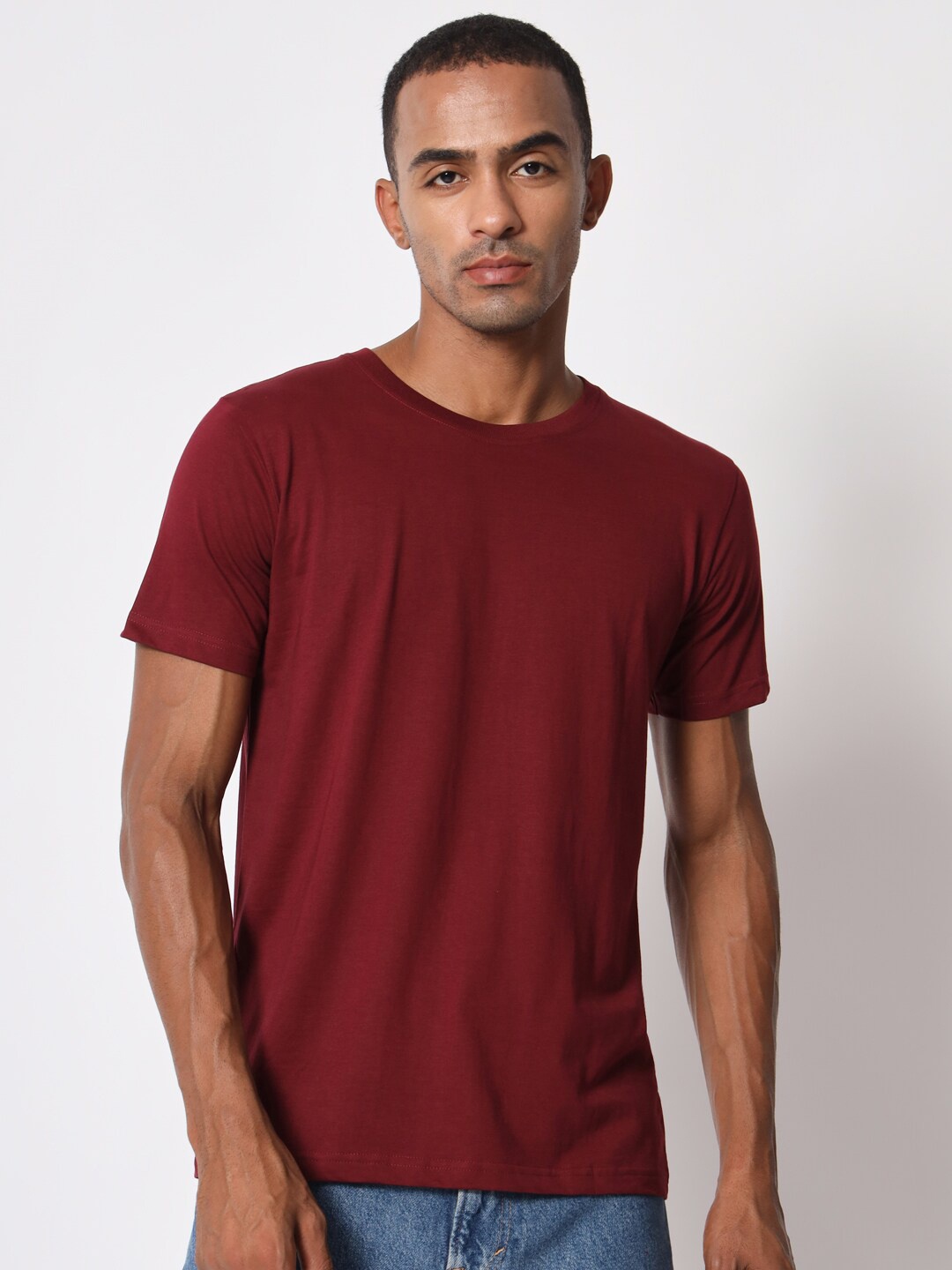 

Aristitch Round Neck Cotton Relaxed Fit T-shirt, Maroon