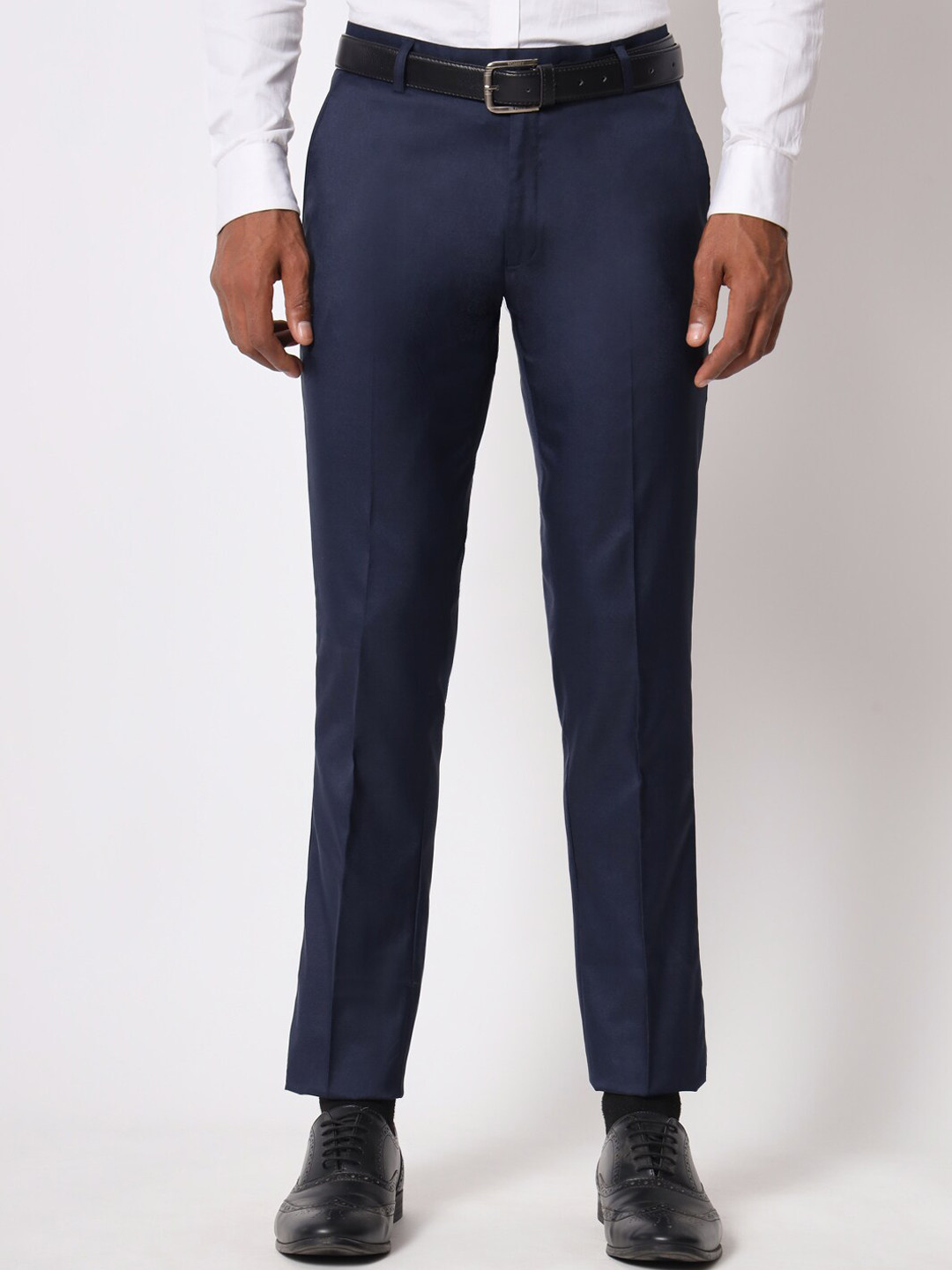 

Aristitch Men Mid-Rise Smart Slim Fit Formal Trousers, Navy blue