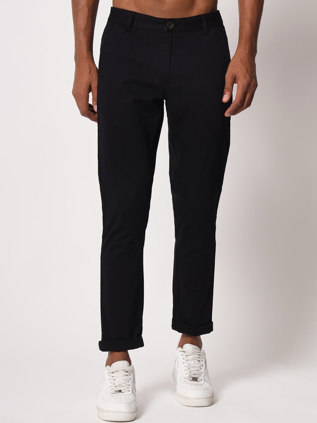 

Aristitch Men Flat-Front Mid-Rise Smart Chinos Trousers, Black