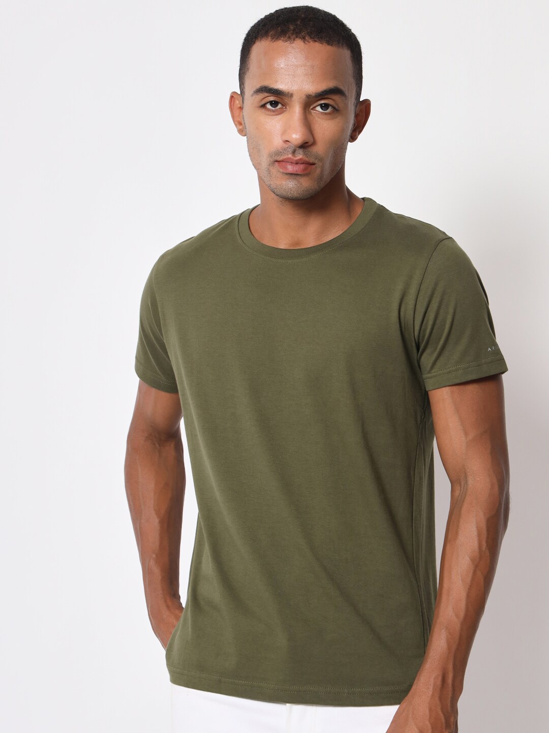 

Aristitch Round Neck Cotton Relaxed Fit T-shirt, Olive