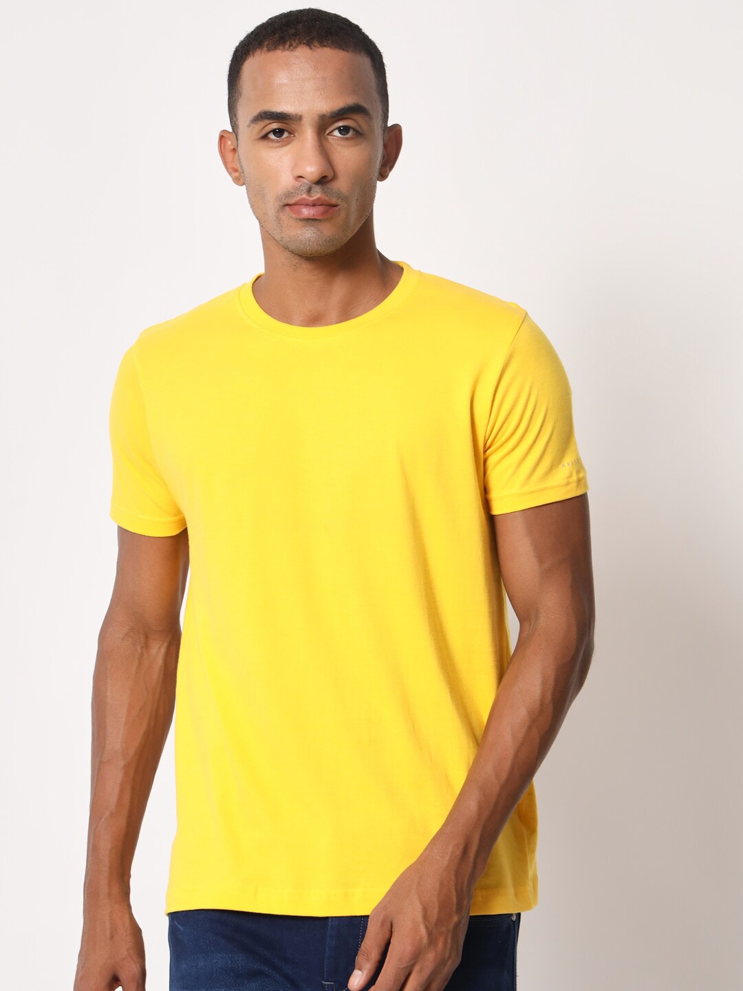 

Aristitch Round Neck Short Sleeve Cycling Pure Cotton T-shirt, Yellow