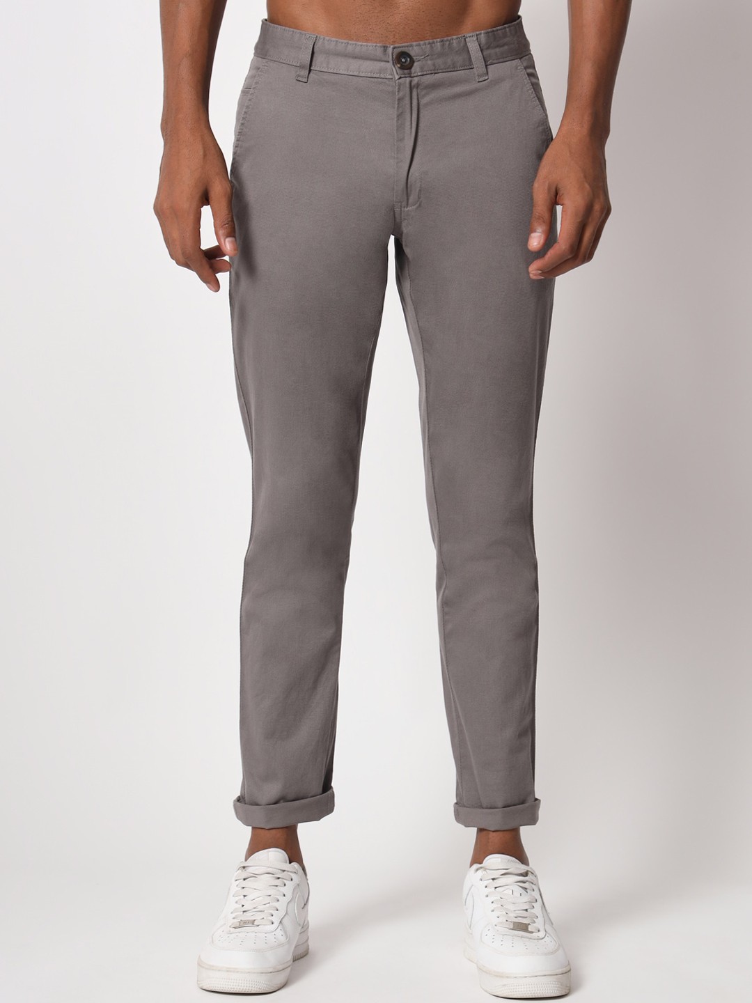 

Aristitch Men Mid-Rise Cotton Lycra Smart Casual Trousers, Grey