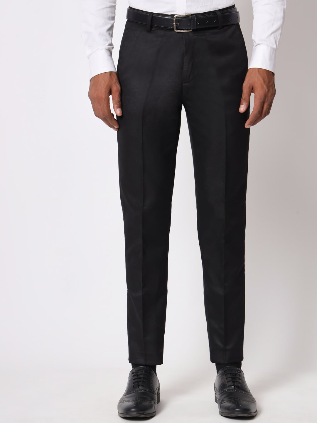 

Aristitch Men Flat-Front Mid-Rise Smart Slim Fit Formal Trousers, Black