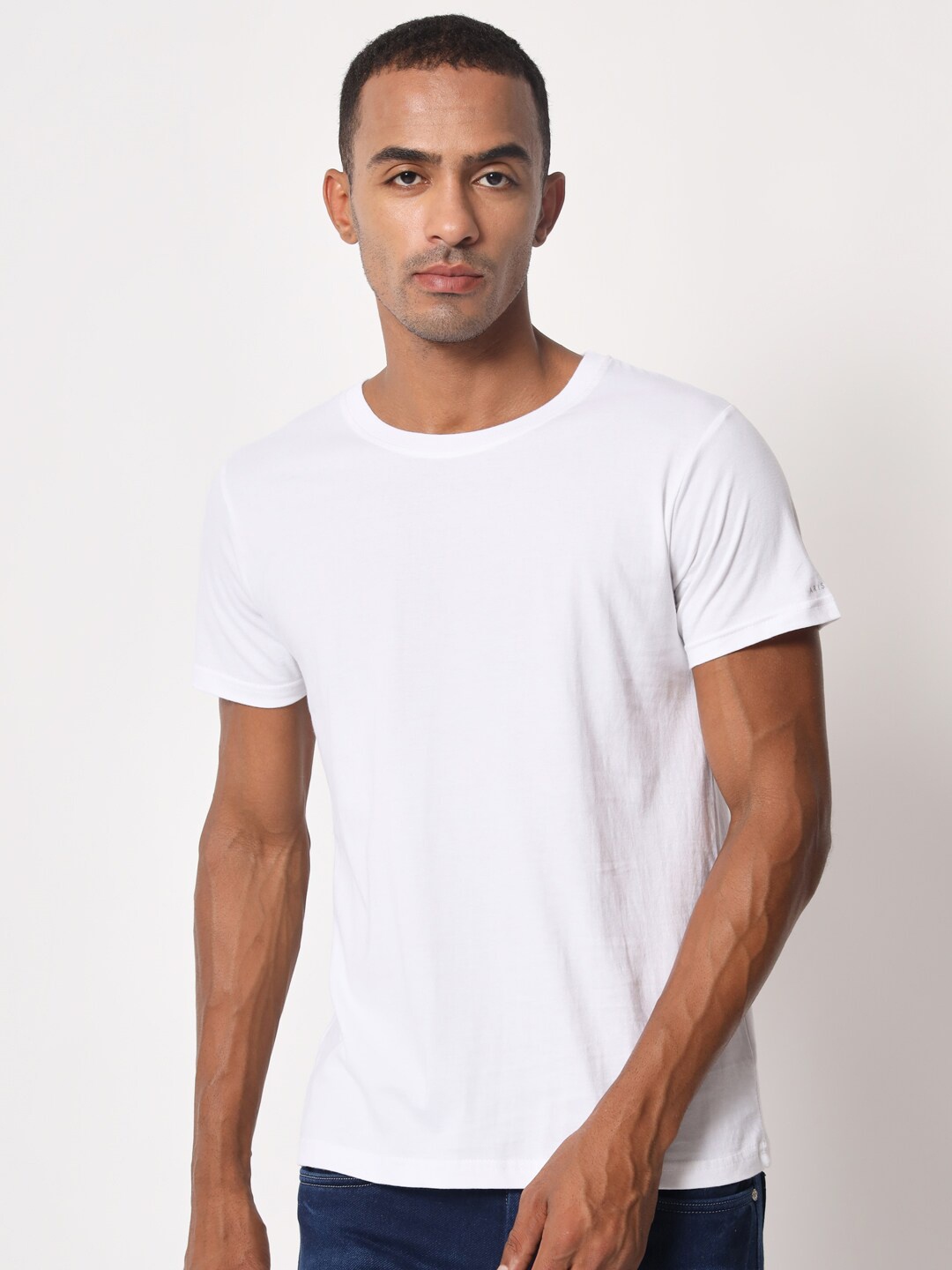 

Aristitch Round Neck Short Sleeve Cycling Pure Cotton T-shirt, White