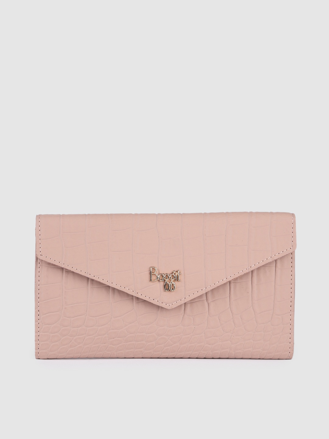 

Baggit Women Crocodile Textured PU Envelope Wallet, Pink