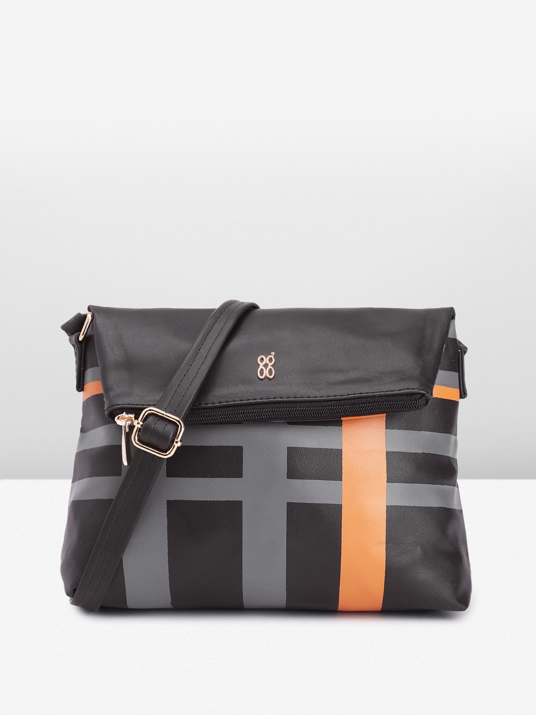 

Baggit Checked PU Structured Sling Bag With Collapsible Compartment, Black