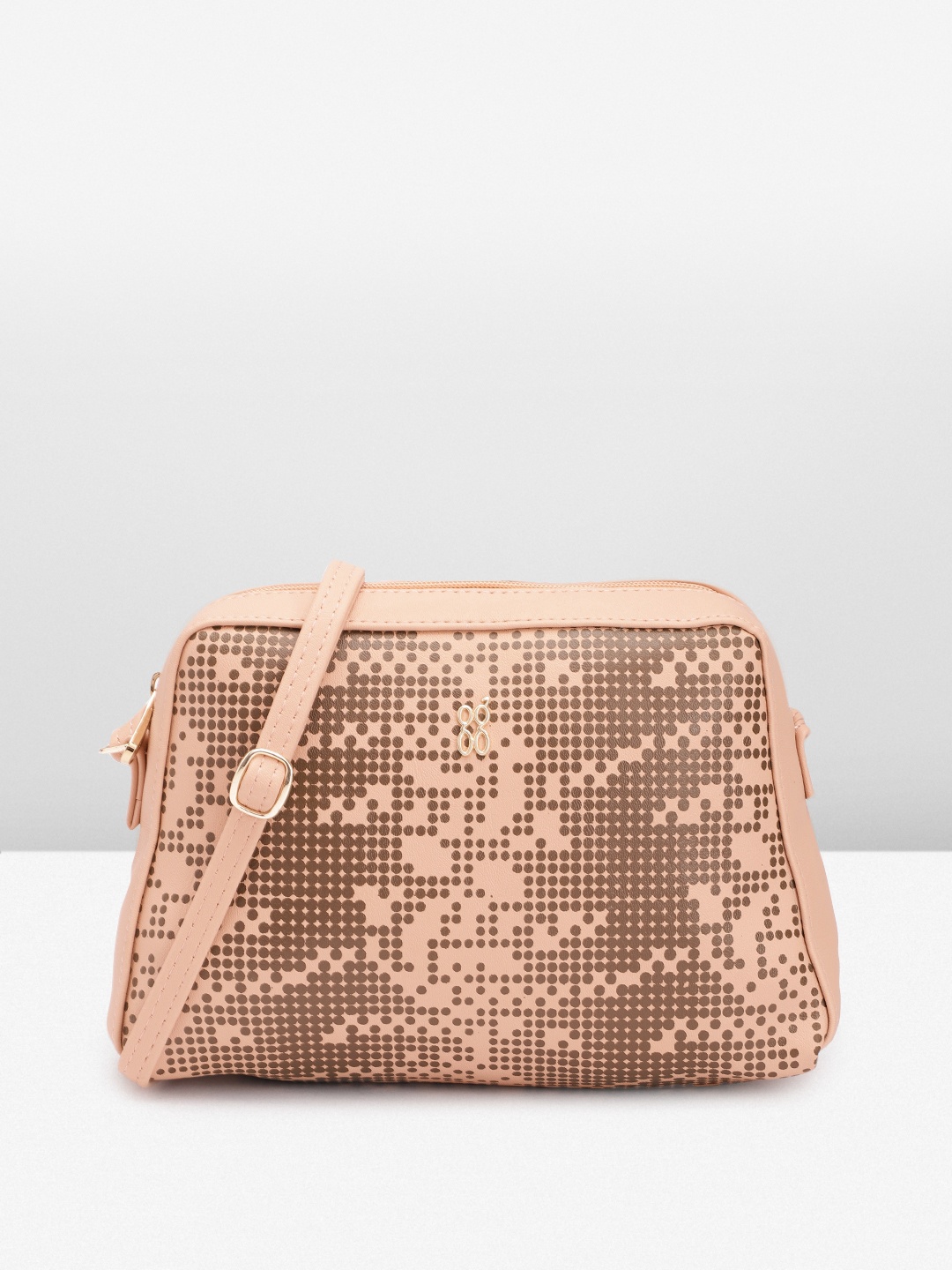 

Baggit Micro Geometric Print PU Structured Sling Bag, Peach