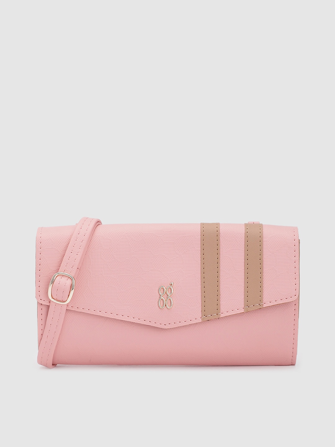 

Baggit Women Striped Envelope Wallet With Sling Strap, Pink