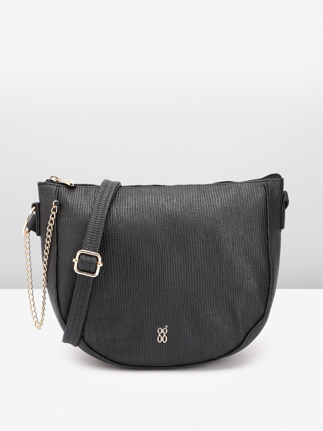 

Baggit Textured Half Moon Sling Bag, Black
