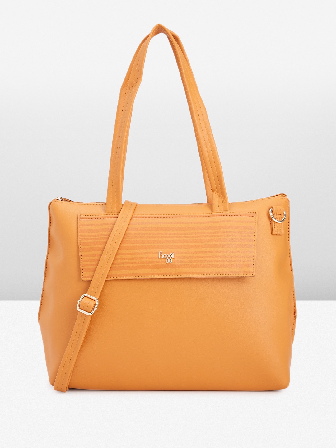 

Baggit Solid PU Structured Shoulder Bag With Minimal Striped Detail, Orange