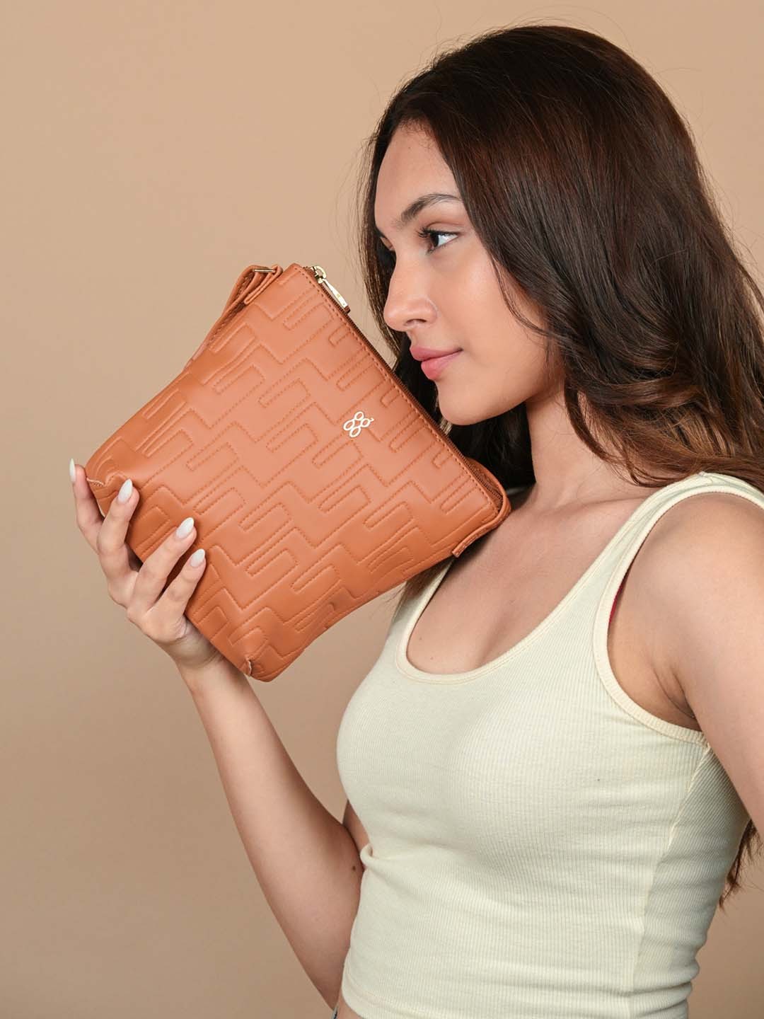 

Baggit Structured Sling Bag with Stitch Detail, Brown