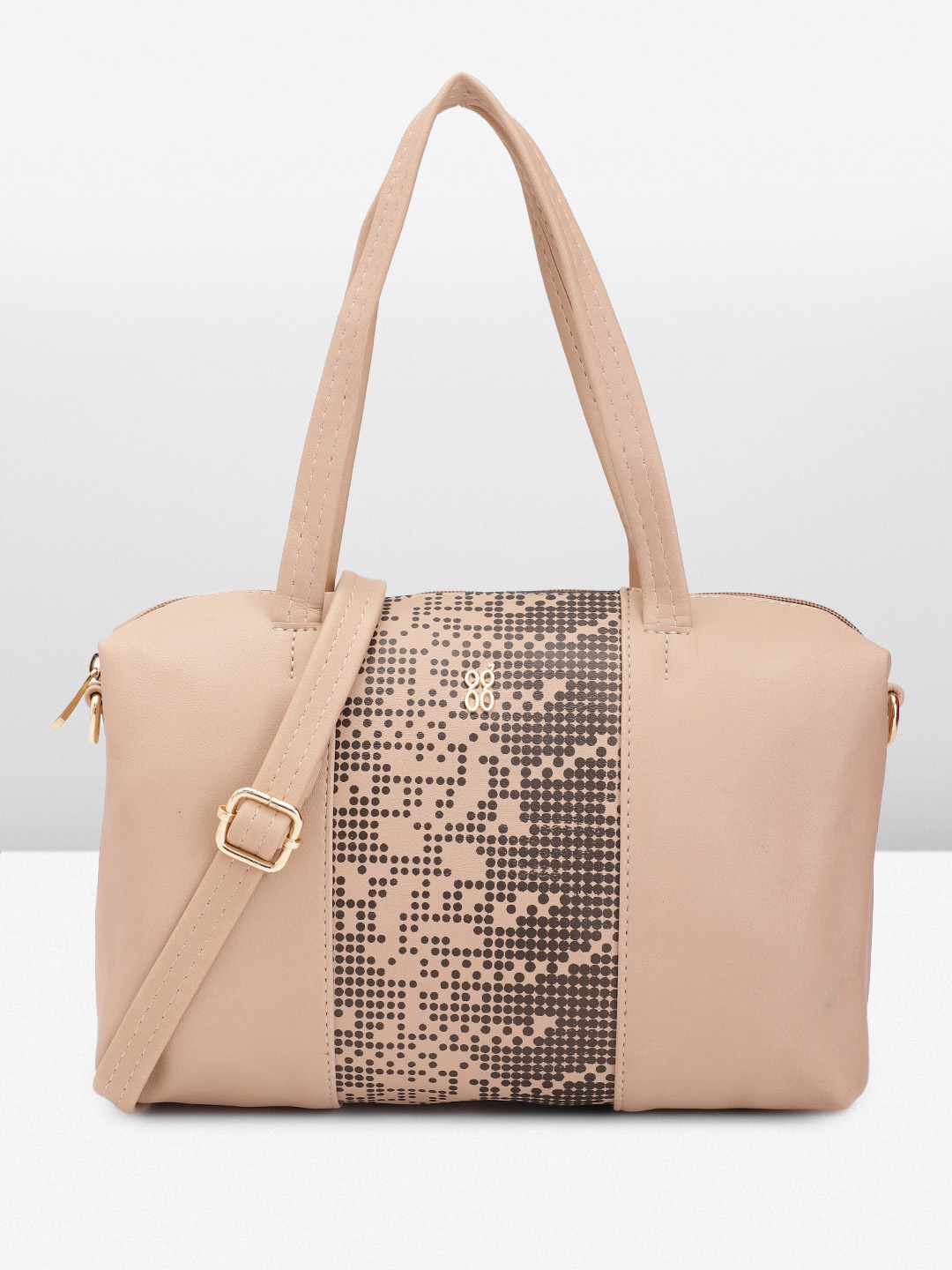 

Baggit Mini Polka Dots Print PU Structured Handheld Bag, Beige