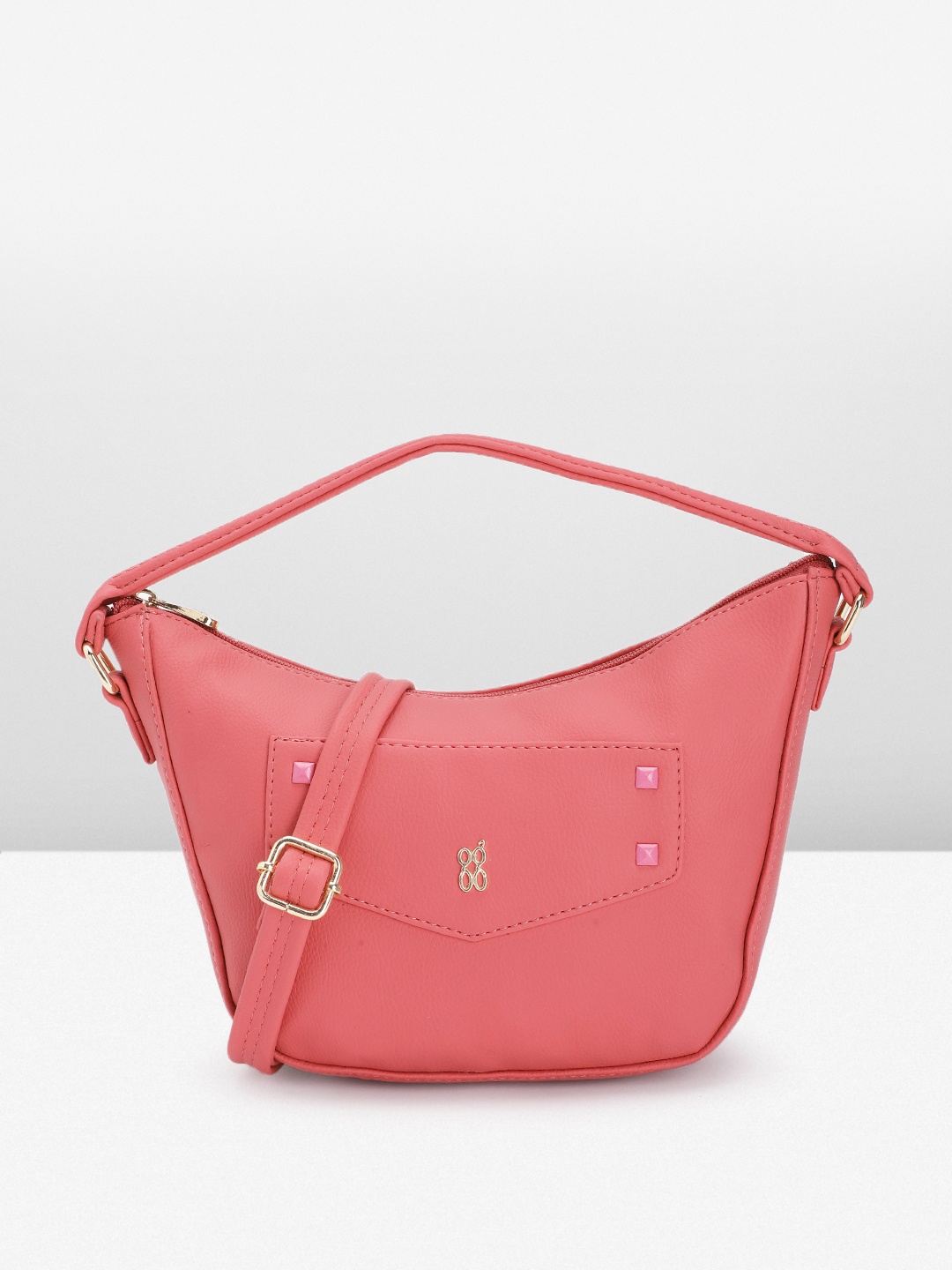 

Baggit Solid PU Regular Structured Hobo Bag With Slight Embellished & Flap Applique Detail, Coral