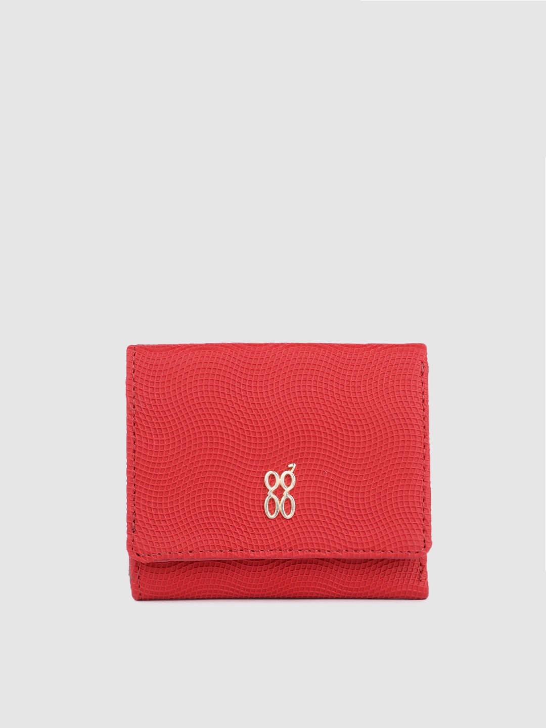 

Baggit Women Geometric Textured Three Fold Wallet, Red