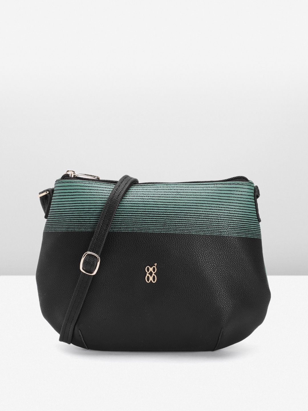 

Baggit Structured Sling Bag with Striped Detail, Black