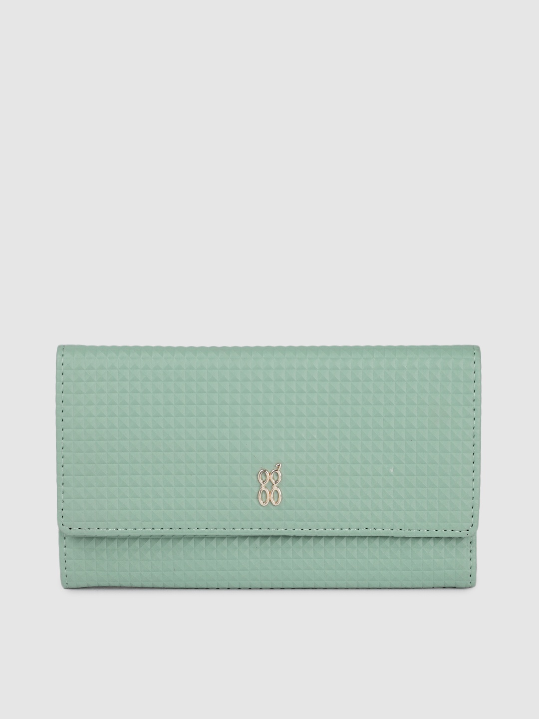 

Baggit Women Geometric Textured Three Fold Wallet, Sea green